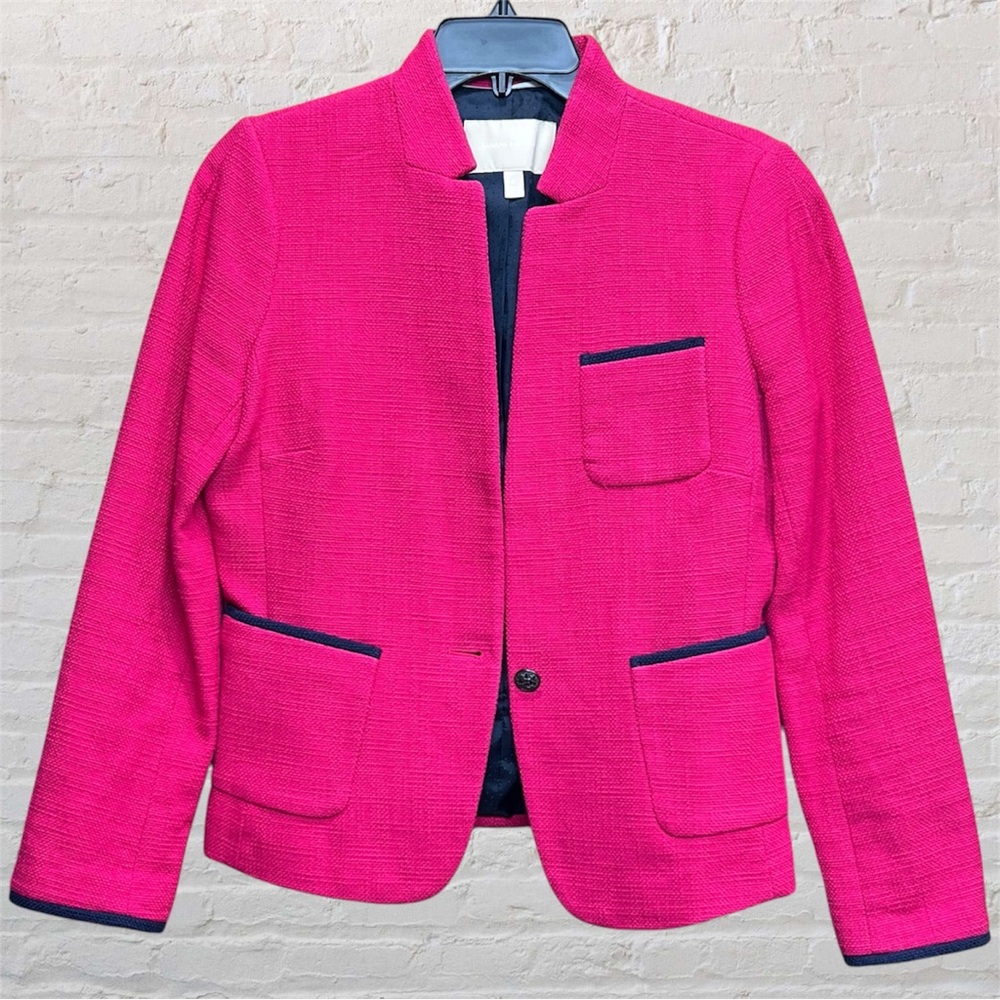 Vibrant Pink “Maui Rose” 100% Cotton Blazer with Navy Accents by Banana Republic